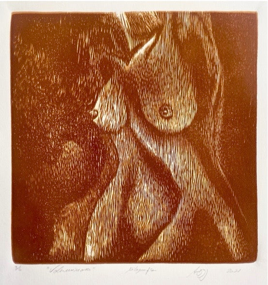 “Voluminosa” - Xilografía de cuño perdido. Edición 1/6 - 50 x 46 cm 